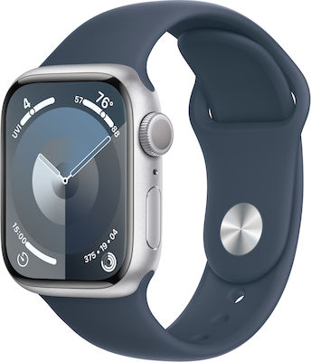 xlarge_20240313133419_apple_watch_series_9_aluminium_41mm_adiavrocho_me_palmografo_silver_me_storm_blue_sport_band_s_m Apple Watch Series 9 Aluminium 41mm Αδιάβροχο με Παλμογράφο (Silver με Storm Blue Sport Band (S/M)) - Image 1
