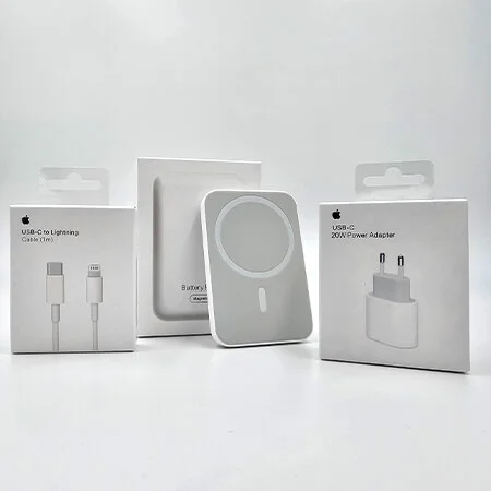 zariadno-kabel-i-bateria-magsafe-komplekt Σετ 3 σε 1 για iPhone, φορτιστής 20W + καλώδιο USB-C σε Lightning και φορητή μπαταρία Magsafe - Image 1